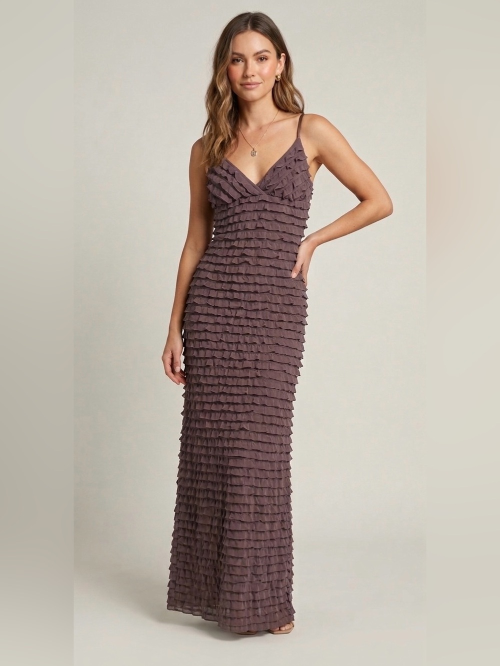 Ruffled V-Neck Maxi Dress